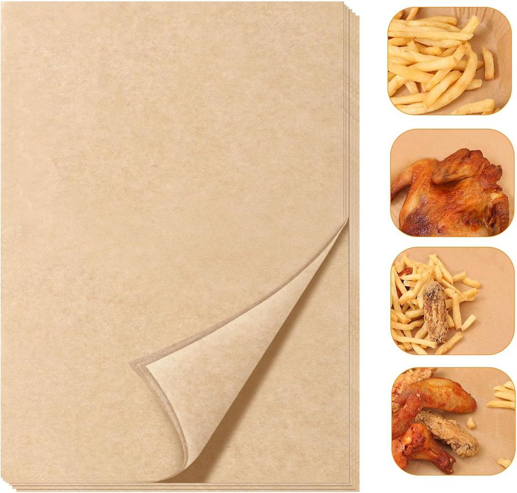 100 Pcs  Paper Food Grade Baking Sheets Non-Stick Oil-Proof  Baking Paper Oven Liner Sheet BBQ Pad for Baking and Barbecue Air Fryer Paper