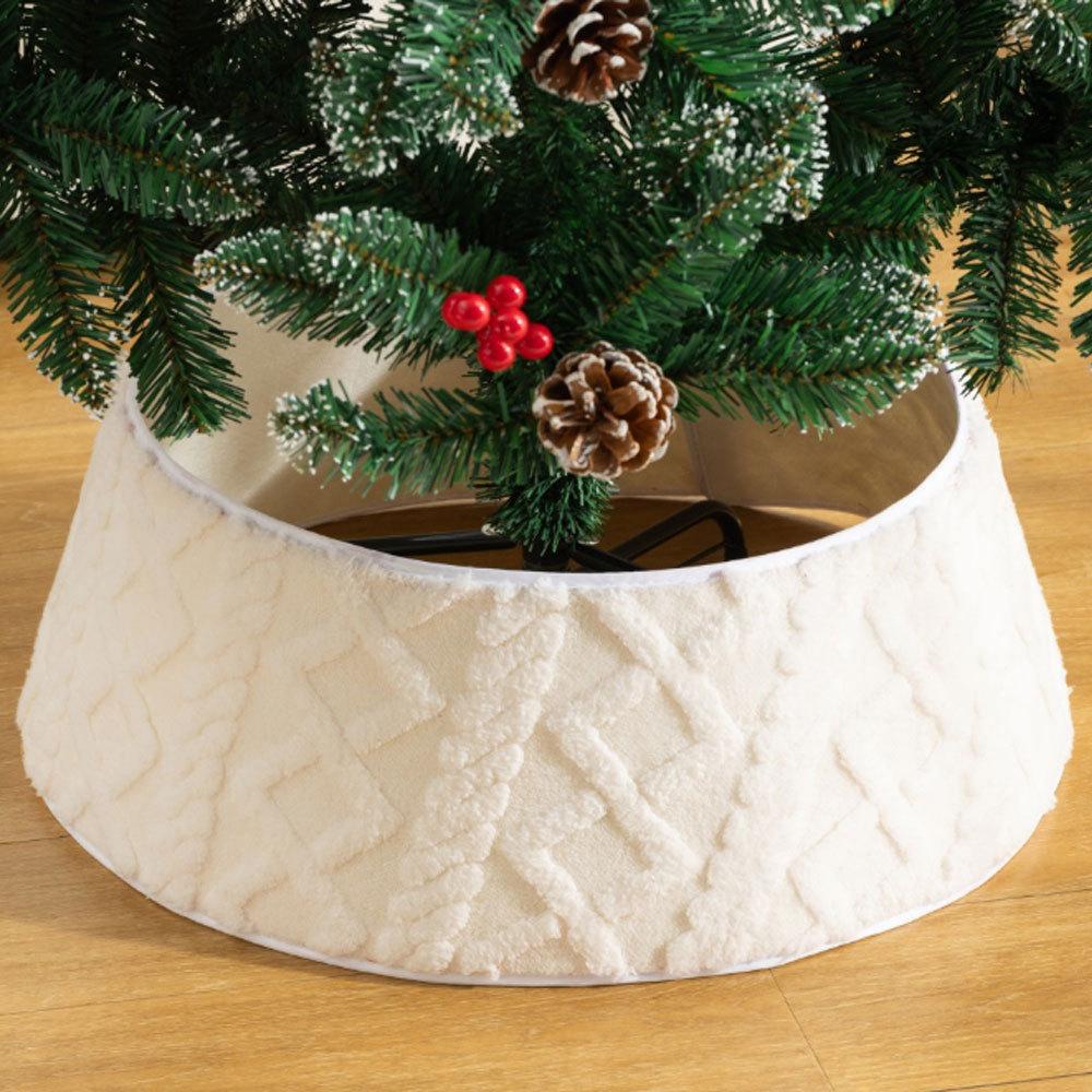 3D Round Plush Christmas Tree Skirt - Decorative Tree Base Cover Festive Christmas Scene Fence Ideal for Holiday Decorations