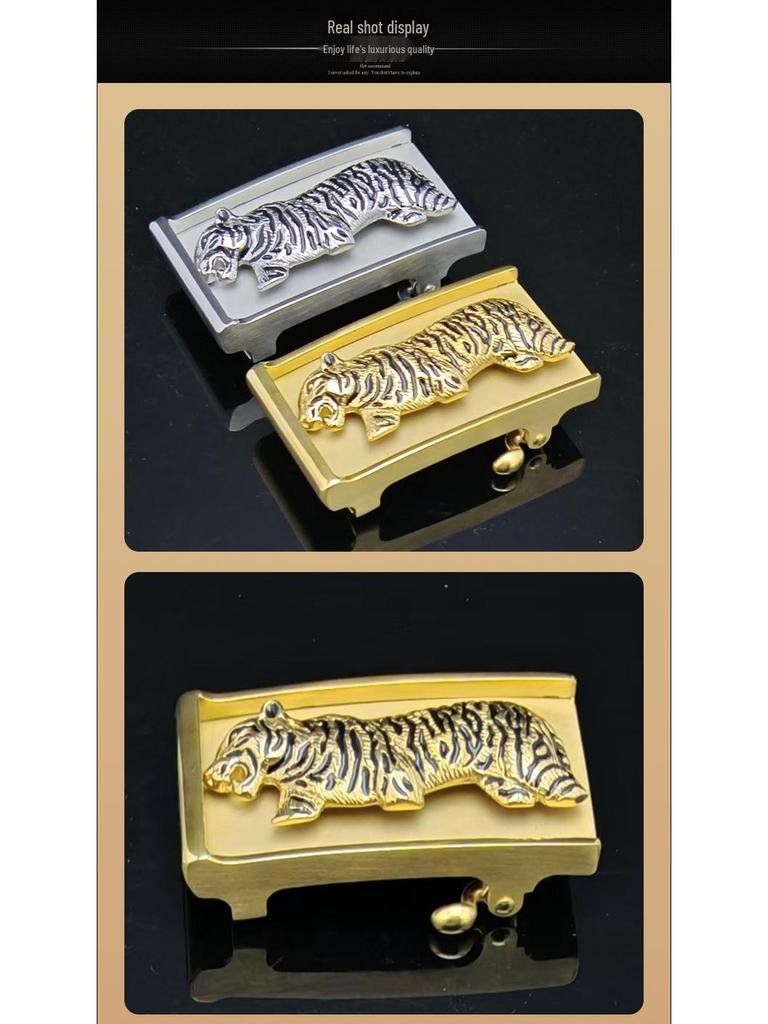 Fibbia Automatica per Cintura in Acciaio Inossidabile con Design Animale - Accessorio da Uomo Tigre Coccodrillo