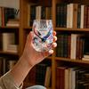 Patterned Translucent Glass Cup, Egg Shape Clear Lead-Free Crystal Enamel Painted Golden Rim Water Cup Vintage Drinking Tumbler, Large Capacity