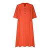 Long V-neck Half-sleeve Loose Version Three-button Dress