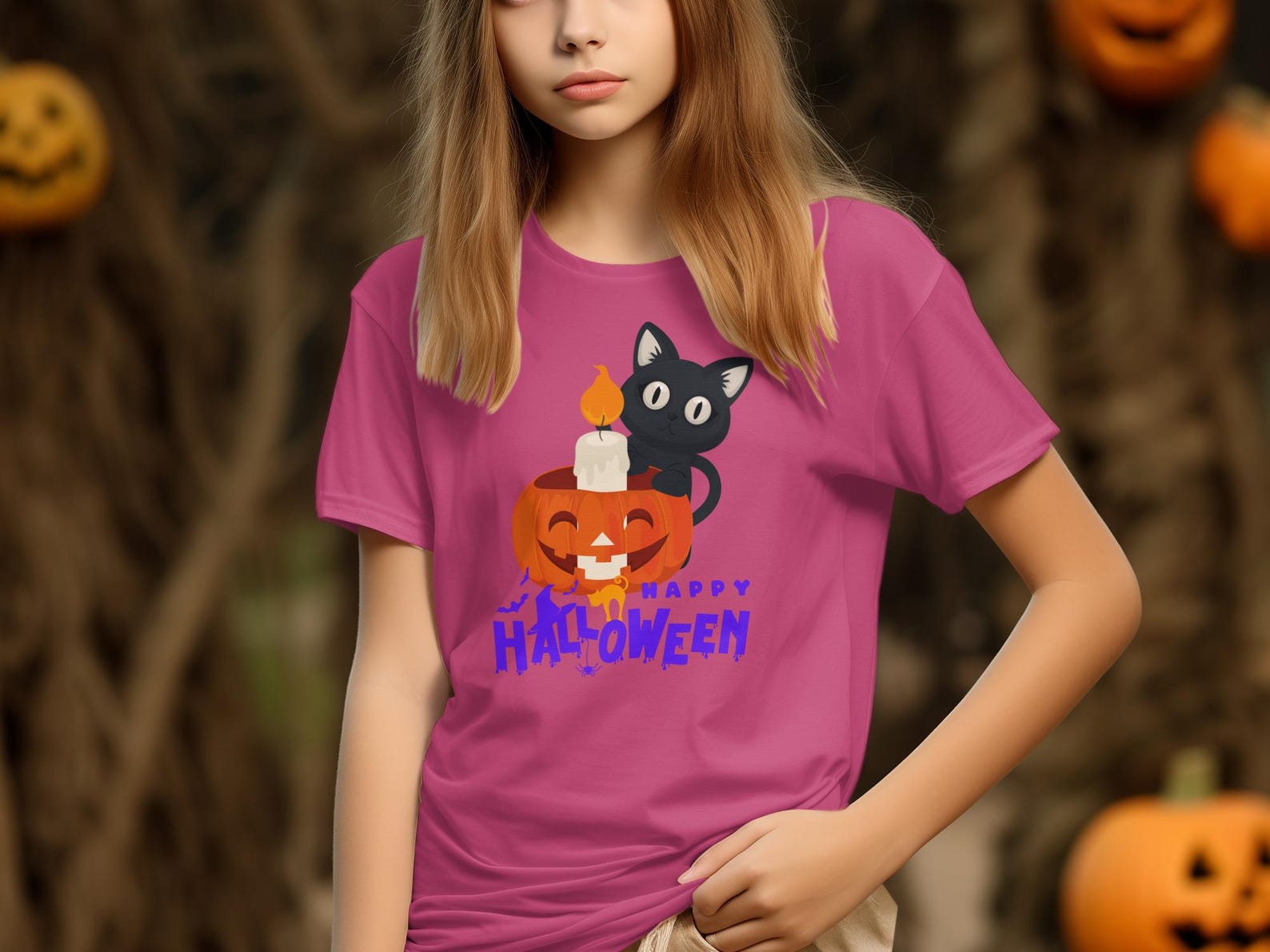 Black Cat Pumpkin Halloween T-Shirt, Kids Happy Halloween Toddler Youth Onesie S