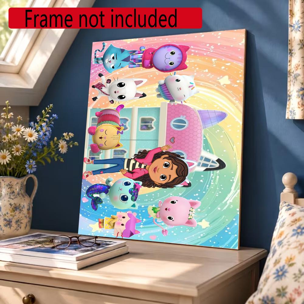 Cartoon Cute Gabbys Diamond Painting Round Diamond Mosaic Rhinestones Diamond Embroidery Craft Kit Wall Decor Without Frame