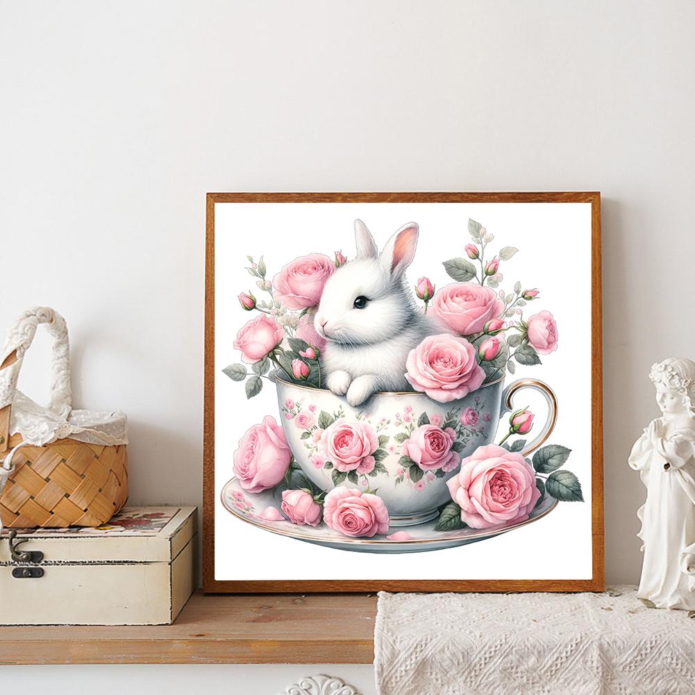 Králík a květiny 5D DIY sada malování diamantovými kamínky s plným vrtákem (kulaté) pro domácí dekoraci