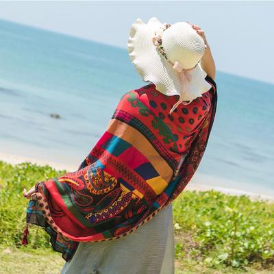 Women Oversized Printed Ethnic Style Neck Scarf Summer Beach Vacation Sunscreen Shawl