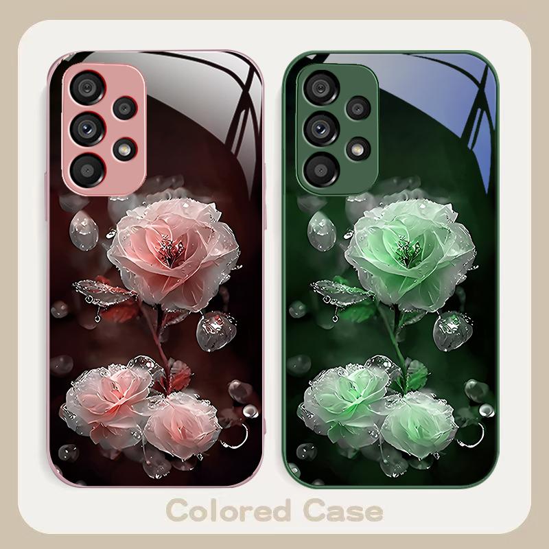 Moisturizing Pink Flower For Samsung Galaxy S23 24 Plus S20 21 FE S25 Ultra A70 72 73 51 52 53 Tempered Glass Phone Case