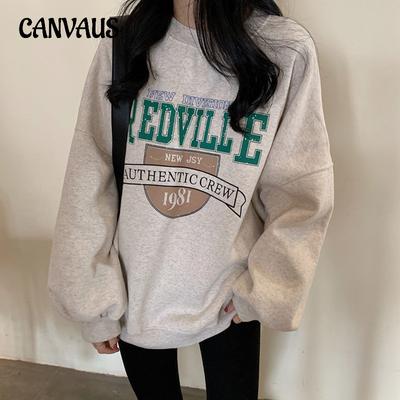 Sweat-shirt ample à manches longues et col rond pour femme, coupe fine, grande taille, tendance, automne