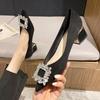 High Heels Women's Pointed Rhinestone Single Shoes Spring and Autumn Thick Heel 3 Cm Not Tired Feet Work Shoes