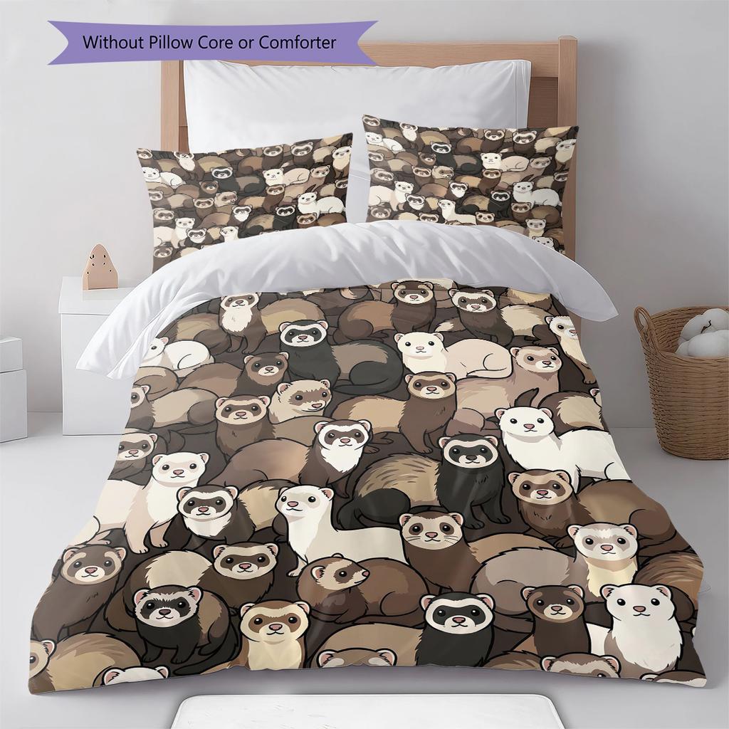 Cartoon Animal Art Pattern Bedding,Quilt Set Quilt Cover Pillowcase Home Birthday Gift (1 * duvet cover + 2 * pillowcase, without core)