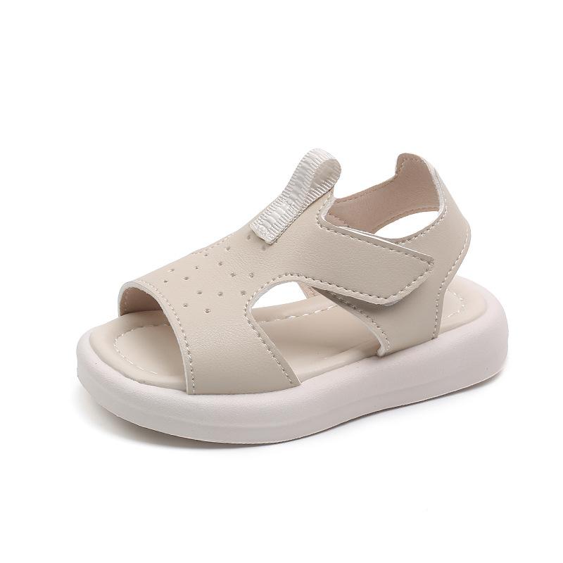 Kids Solid Soft Sole Beach Sandals Summer Leather Surface Casual Shoes For Boys Girls
