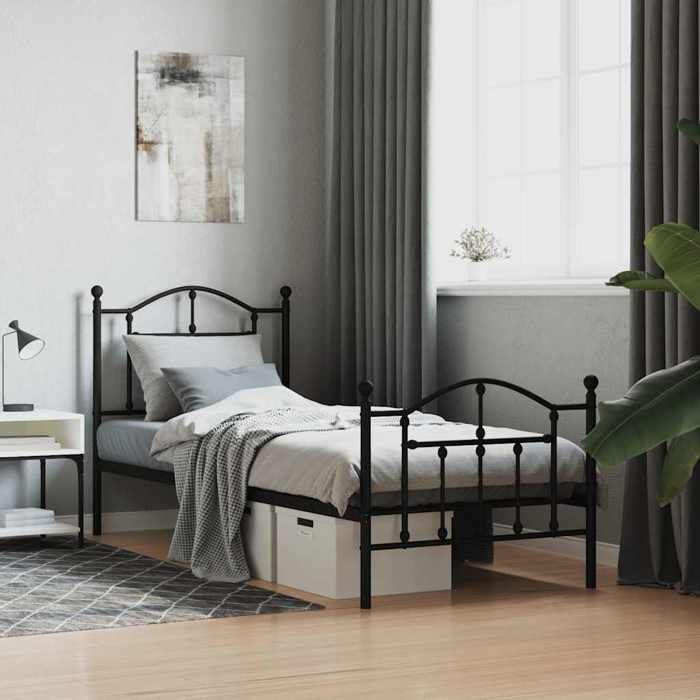 VidaXL Metal Bed Frame with Headboard-Footboard Black 90x190 Cm 353449