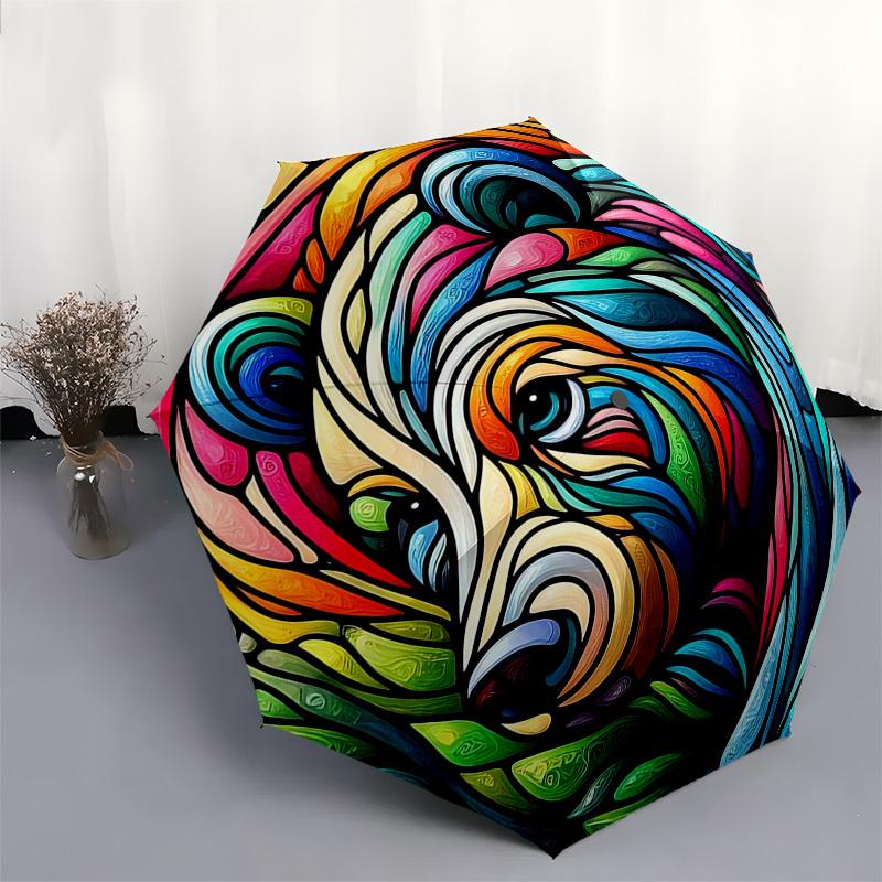 1pc Colorful Bear Head Stained Glass Auto Open Close Umbrella, Portable Tri-Fold Design with 8-Rib Iron Frame, Outdoor for Fans, Travelers, Daily Use,