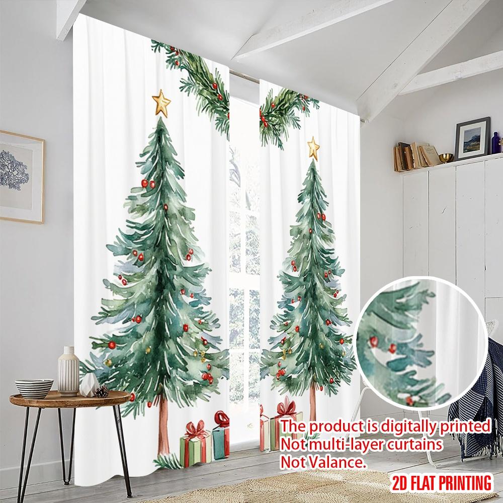 2 Stück, 2D-Flachdruck Fenstervorhang Weihnachtsbäume Schnee Geschenk (3) Polyester Fabrik (ohne Stange) Dekorationen Für Zuhause Perfekt