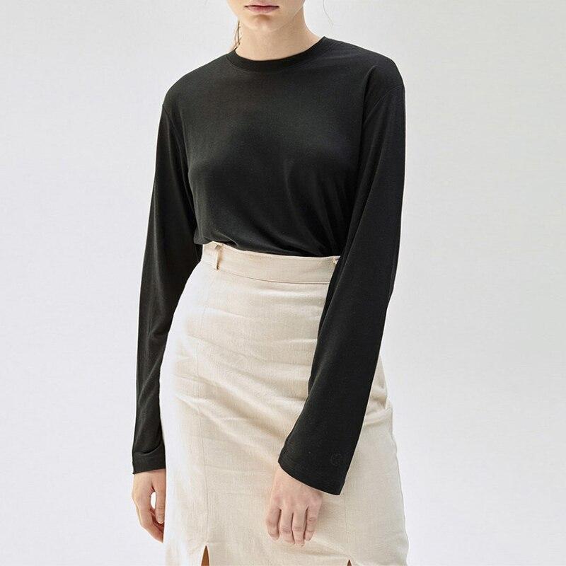 Johnature Einfache Feste Farbe Frauen Tops Casual Lose Volle Hülse Baumwolle Render Weibliche T-shirts