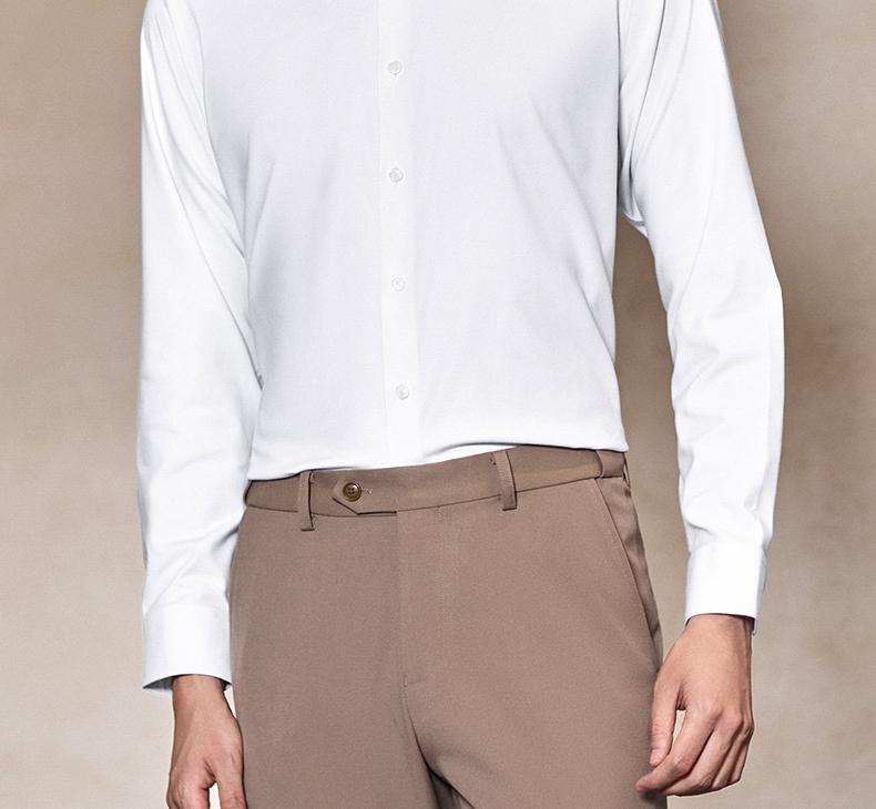 Langdeng Cotton Wool Long Sleeved White Shirt for Business Formal Wear