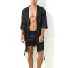 Satin-effect Robe Long Slit Black - MenSexyWear - Sexy T-shirt