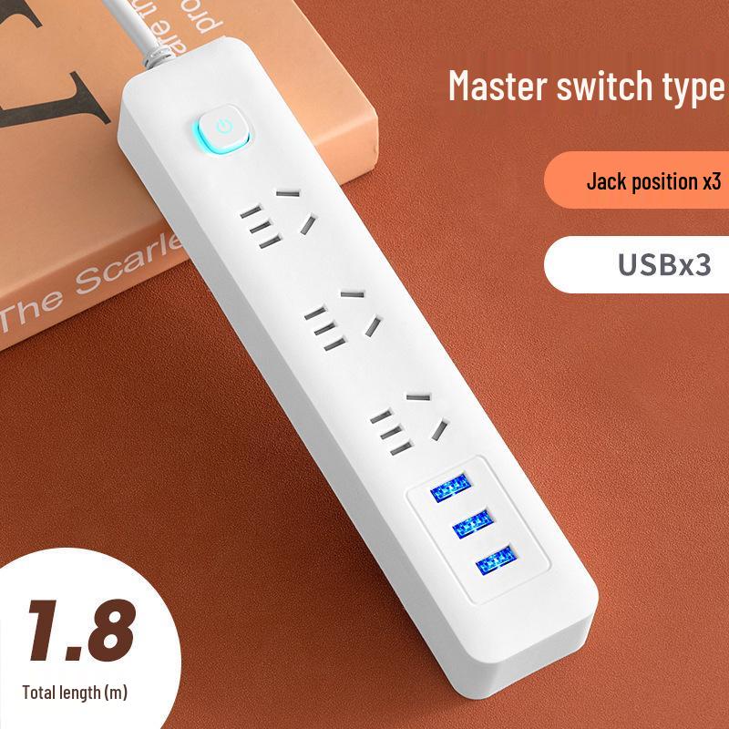 Multi-Function Household Power Strip with Cord, featuring a Multi-Hole Socket Panel for Dorms