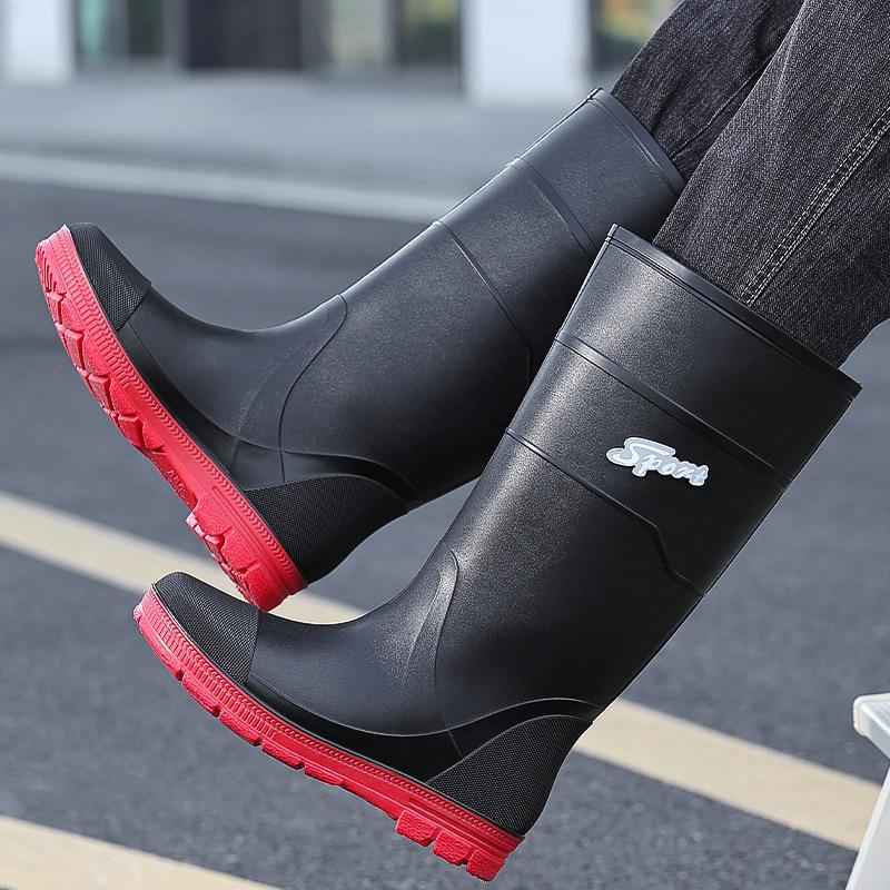 Men's Fashion Extra High Tube Bundle Rain Shoes Outdoor Night Reflective Water Shoes Non-slip Pull Rope Men's Rubber Shoes Warm Rain Boots