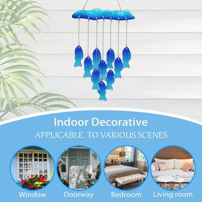 Carillon en verre à poisson dégradé bleu: Décoration Créative pour la Maison et le Jardin