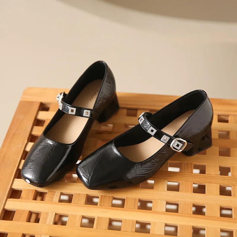 

Женские туфли Мэри Джейн на толстом каблуке с пряжкой Женские модные туфли-лодочки на платформе с пряжкой Женские туфли-лодочки из искусственной кожи с толстым каблуком 34 чёрный