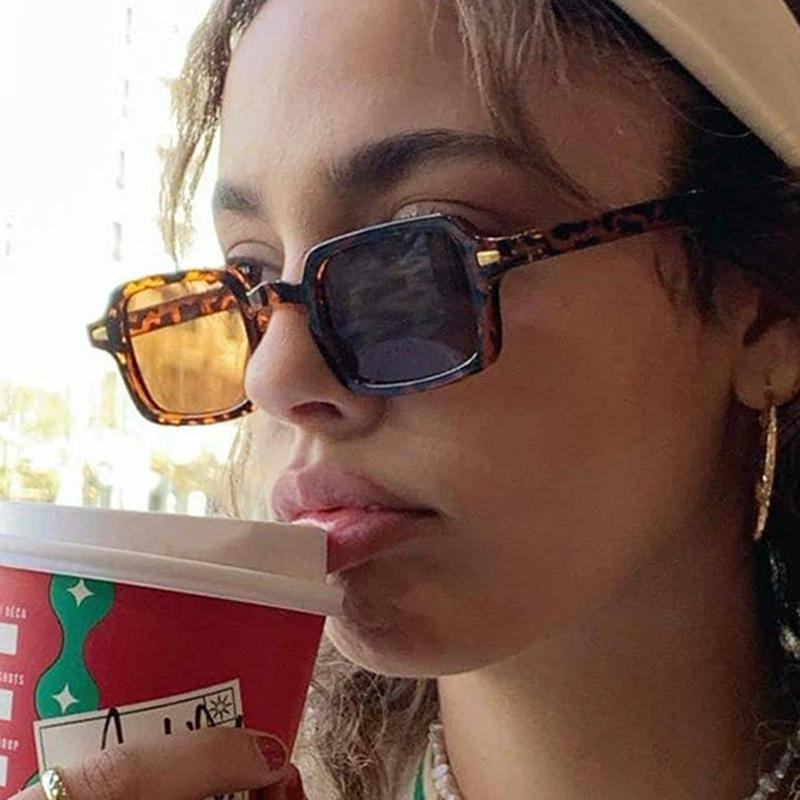 Fashion Square Sunglasses Women Anti-glare Retro Rivets Decoration Rectangle Shades UV400 Men Leopard Blue Sports Sunglasses