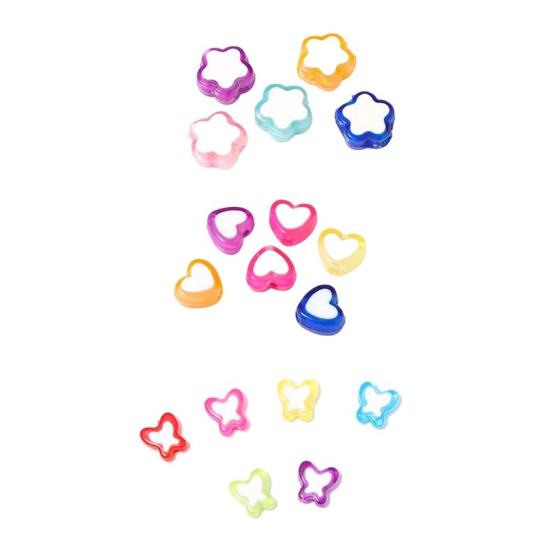 Pack of 100 Waterproof Loose Spacer Bead Acrylic Heart/Flower/Butterfly Shaped Beads Creative Jewelry Accessories
