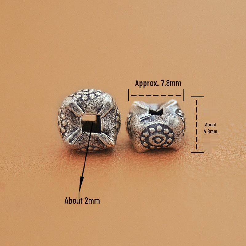Artistic Antique-Style Thai Handmade Silver Spacer Beads: Square  Round DIY Bracelet Ornaments