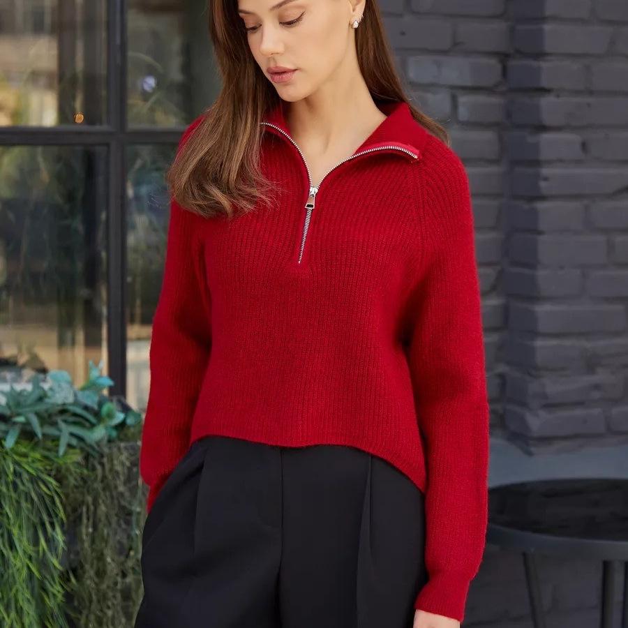 Early Fall Spring Half-high Neck Cardigan Women's Lazy Wind Design Sense Knitted Outerwear Top Elegant Comfortable Versatile Sweater