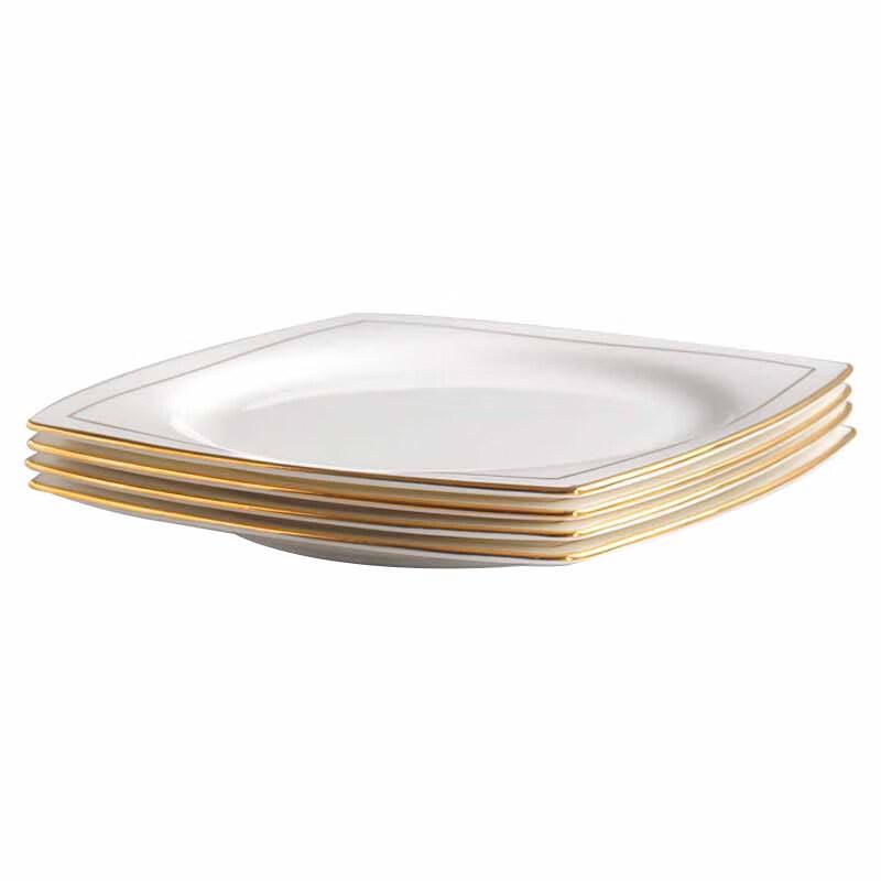 Huihuang Gold Rim Square Ceramic Dinner Plates