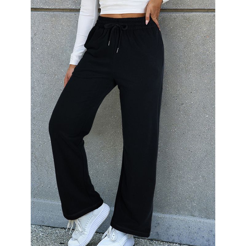 American Shiying Winter New Arrival Pure Color Fleece Casual Pants Women 2025 Sports Style Drawstring Straight-Leg Trousers Women
