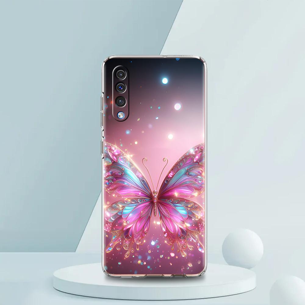 Luxury Butterfly Glitter Clear Transparent Phone Case for Samsung Galaxy A16 A14 A12 A22 A24 A42 A02 A03S A06 A20 A30 A40 Cover