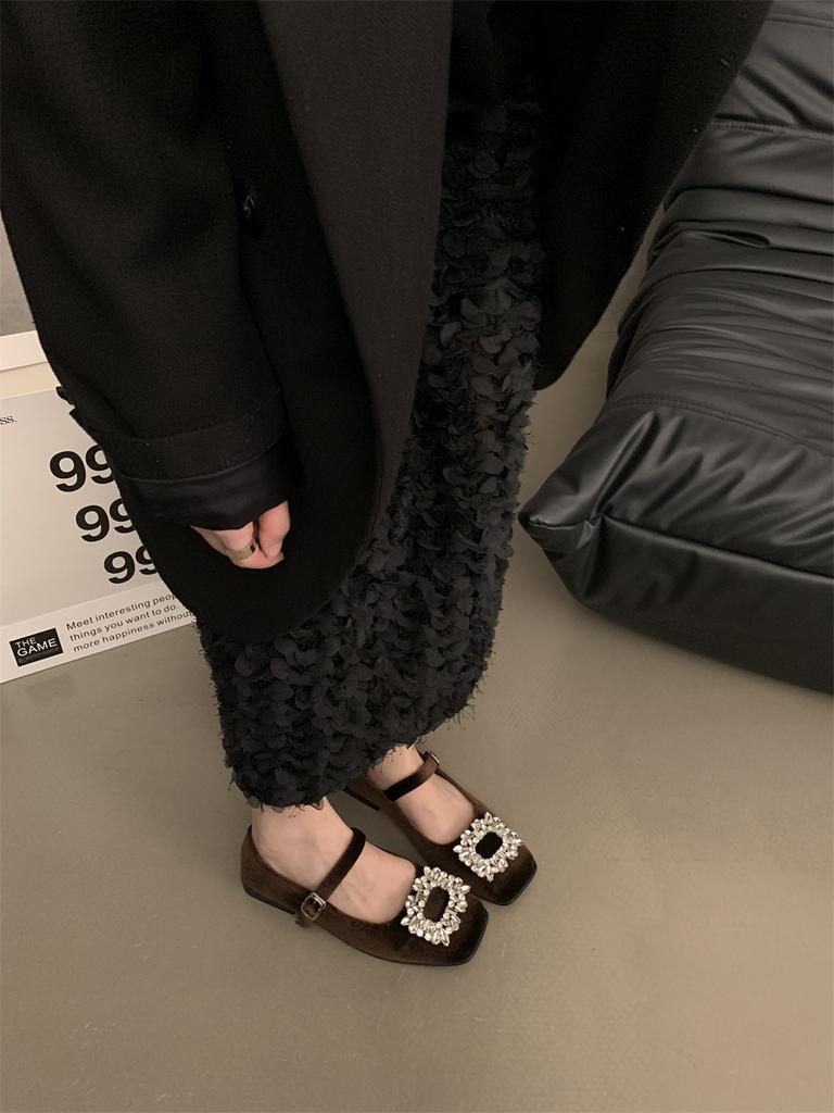 Fashion Flat Shoes for Women's Spring and Autumn French Diamonds Mary Jane Shoes Black Loafers Plus Size Women's Shoes