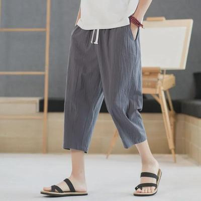 Men's Cotton and Linen Cropped Trousers - Lightweight Summer Casual Shorts for Middle-Aged and Elderly.