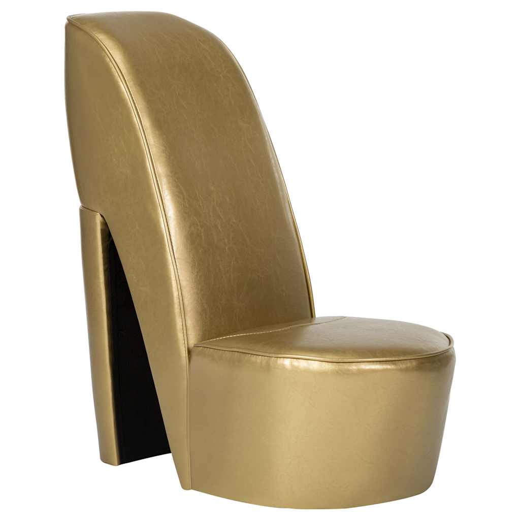 Stuhl in High-Heel-Form aus goldenem Kunstleder