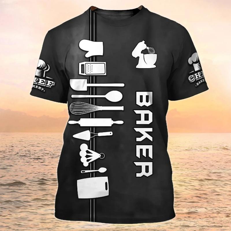 Chef Dessert Chef Cosplay 3D Harajuku Printed Funny T-shirt Men's And Women's Crewneck Short Sleeve Creative Fashion Hip Hop Top