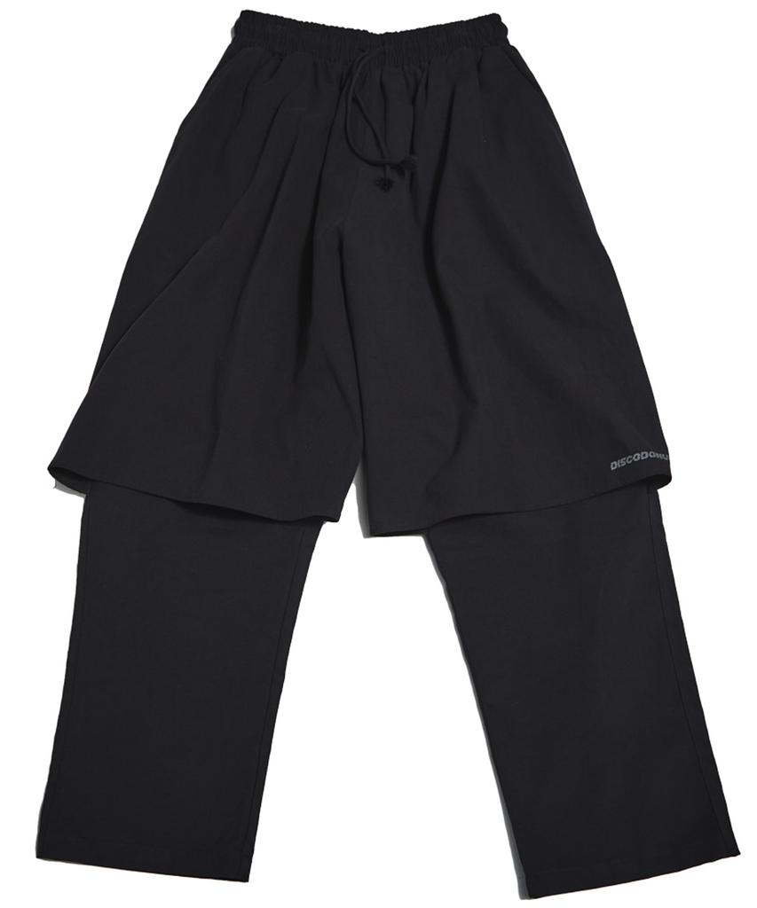 DISCO DONUT Elastic Waist Half-Cut Long Pants_Black