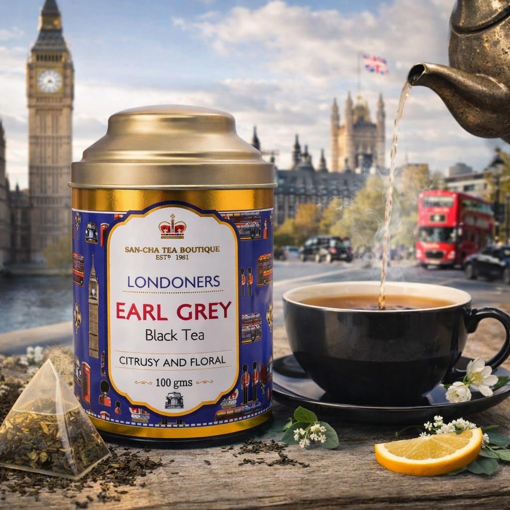 Sancha Londoners Herbata Earl Grey | 100g Liściasta | Premium Darjeeling z Naturalną Bergamotką | Cytrusowa Mieszanka w Brytyjskim Stylu
