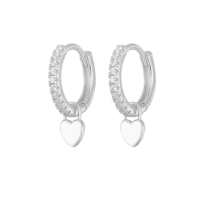 925 Silver Huggie Heart Hoop Earrings for Women Geometric Love Earring Crystals Zircon Piercing Silver Jewelry Girls
