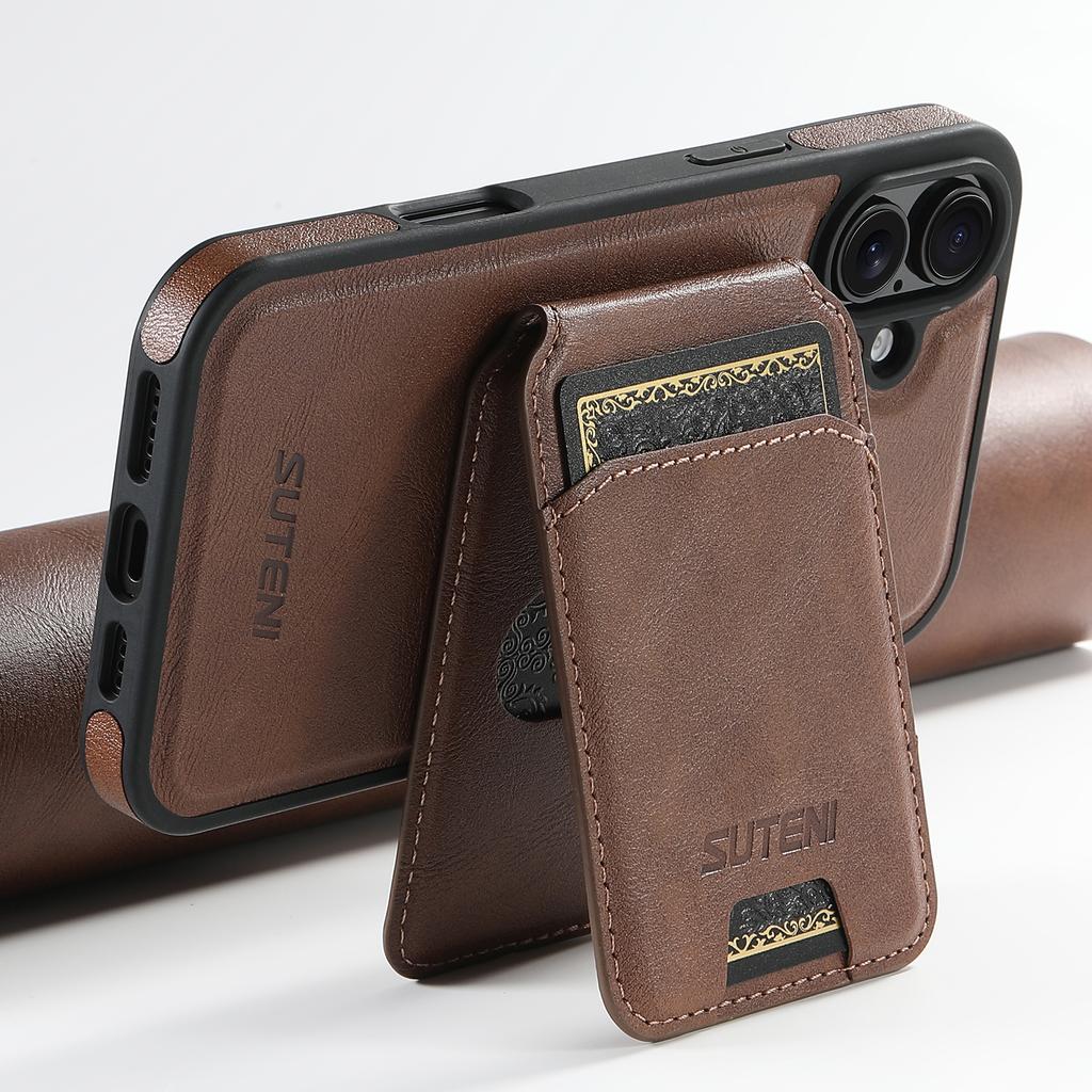 SUTENI M2 For iPhone 16 Magnetic Phone Case Waxy Texture Leather+TPU Cover with Card Bag