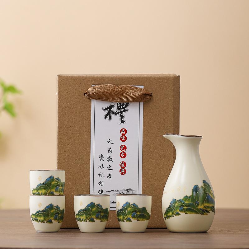 Ceramics Japanese Style Sake Pot Cups Retro One Pot with Four Cups Liquor Cups Set Home Dining Bar Creative Drinkware Gifts New