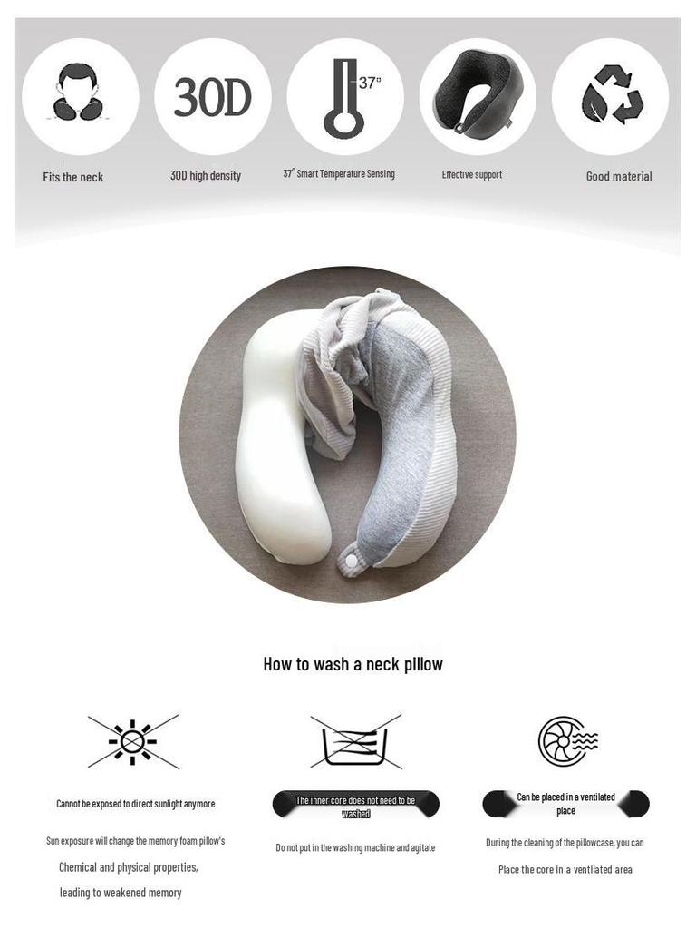 U-Shaped Travel Pillow, Memory Foam Neck Support, Slow Rebound Nap Pillow, Cationic Stripe Design.