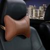1pc Car Neck Pillow Both Side Pu Leather Headrest For Head Pain Relief Filled Fiber Black And Red Line Car Pillow 28x18x9cm