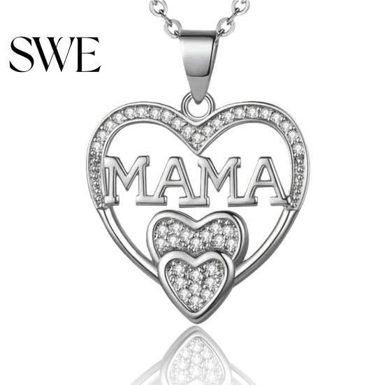 Alloy Jewelry Mothers Day Gift Necklace Rhinestone Heart-Shaped Pendant Anti-Oxidation Heart Charm Mother Clavicle for Daily Wear Gifting