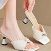 BrandNew HotSeason Style Versatile Pearl Commuting Temperament Mid-heel Slim Heel Open-toe Sandal Slippers for Women