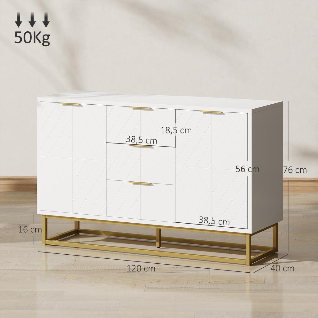 Credenza con 3 Cassetti e Ripiani Regolabili per Soggiorno - Bianca