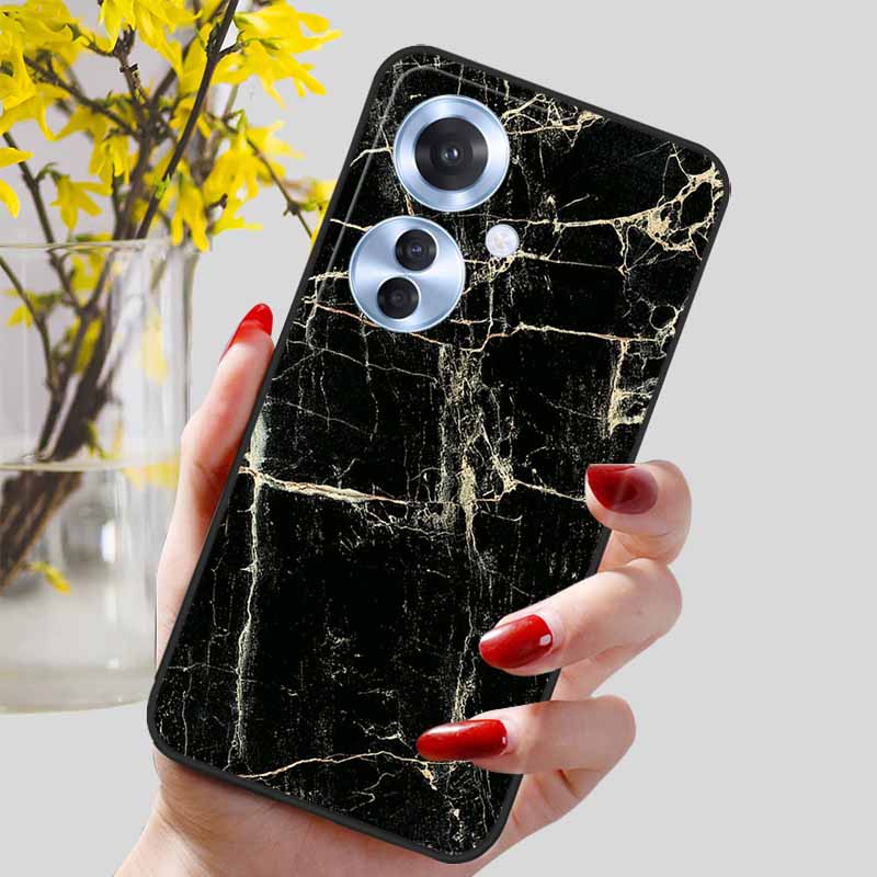 Phone Cover for OPPO Reno11 F 5G Case Black Silicone TPU Fashion Marble Print Shells for Oppo Reno 11F Protective Capa Soft Bags