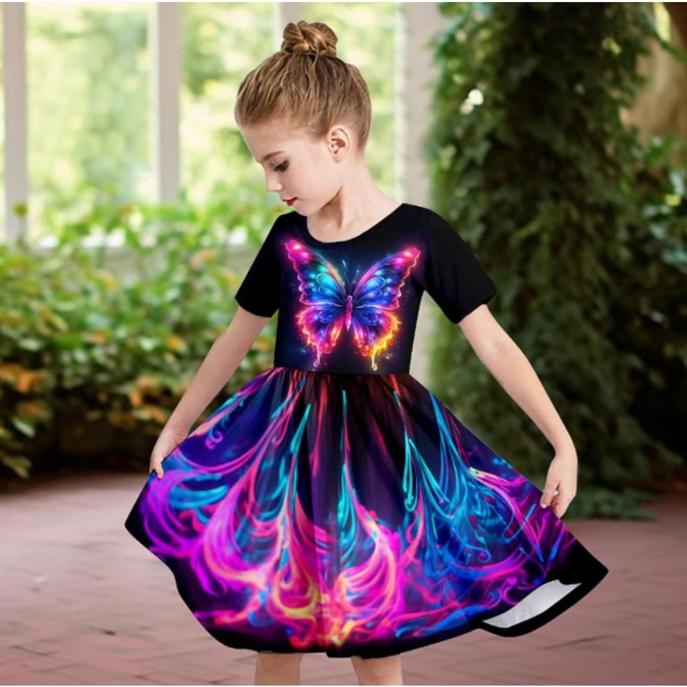 Mädchen 3D-Druckkleider Kinder Mädchen Party Kurzarm Prinzessinnenkleid Tanktop 3D Einhorn Druckkleid