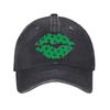 Shamrock Lips Kiss Print Distressed Baseball Cap St Patrick Day Casual Polyester Unisex Hat