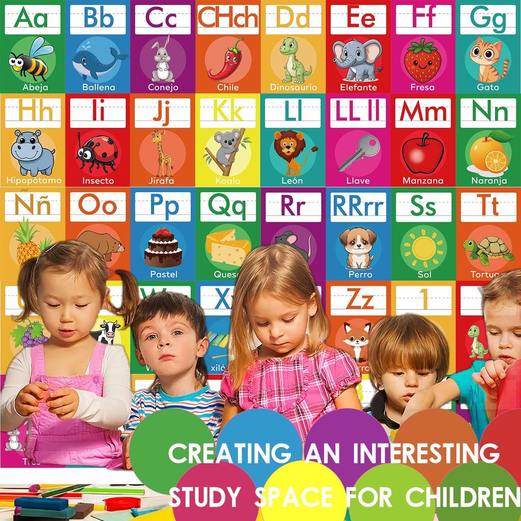 YIYDONG 40 Pcs Spanish Alphabet Line Bulletin Board Set Alphabet for Classroom Wall ABC Spanish Posters for Classroom Decor