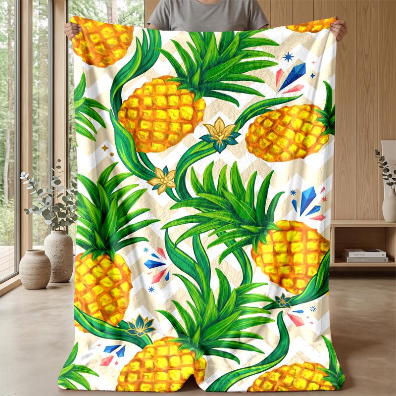 Pineapple Tropical Paradise Theme Blanket Lightweight Warm Flannel Blanket Decorative Throw Blanket for Home Decoration